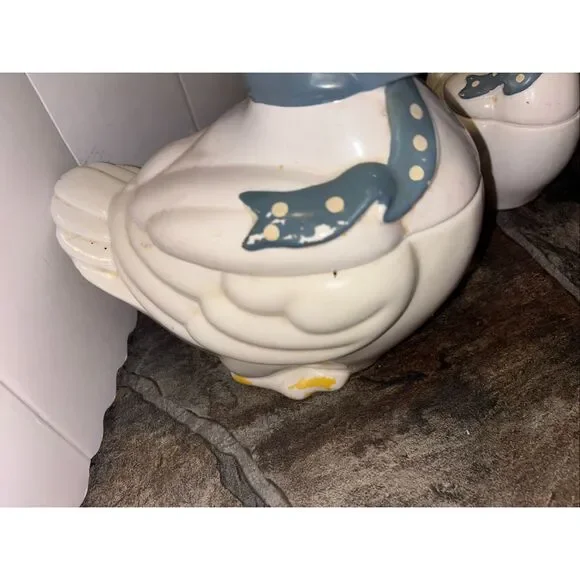 Vintage Goose Cookie jars Set 4 Blue Polka Dot Farmhouse Cottagecore - Picture 4 of 15